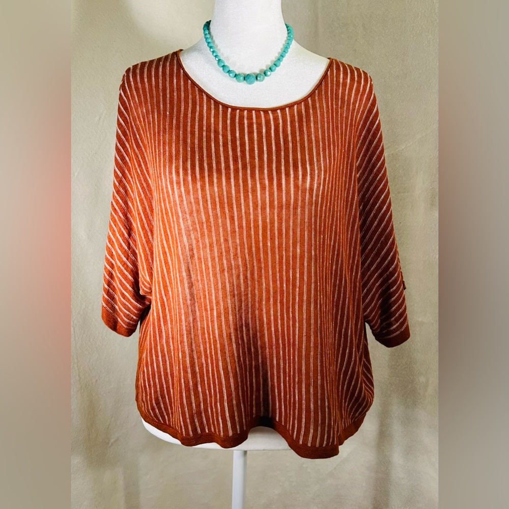 Eileen Fisher Linen Sweater Orange/Brown-Rust with White Stripes Size S/Petite